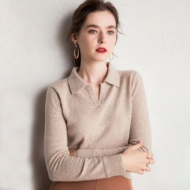 women's polo collar wool sweater