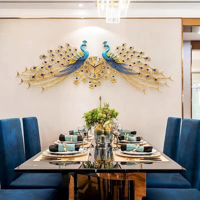 Clocks and Watches Peacock Wall Clock Living Room Home Fashion European Luxury Art Atmosphere Mute Creative Phoenix