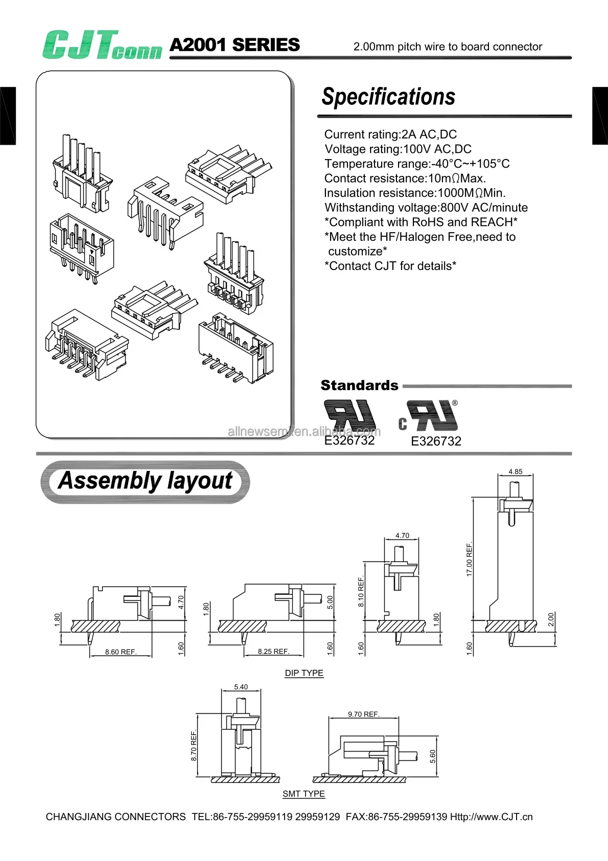 Hot sale Original A2001AWV-2P Rectangular Connectors Through Holes Single Row 2 Pins 2.00mm Pitch Header Vertical 2 Positions