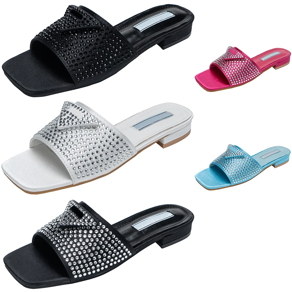 Designer Slides Women Luxury Slippers Rhinestone Slipon Sandals 2023 ...