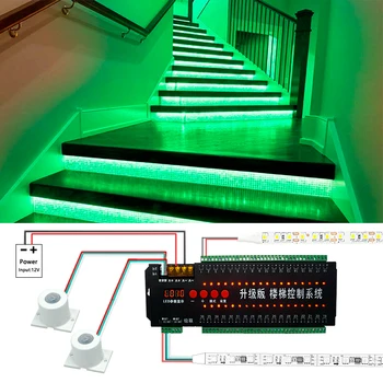 Pir Motion Sensor Stair Step Strip Controller Dc12V 24V 36 Channel Stair Led Light Daul Motion Sensor Led Stair Controller