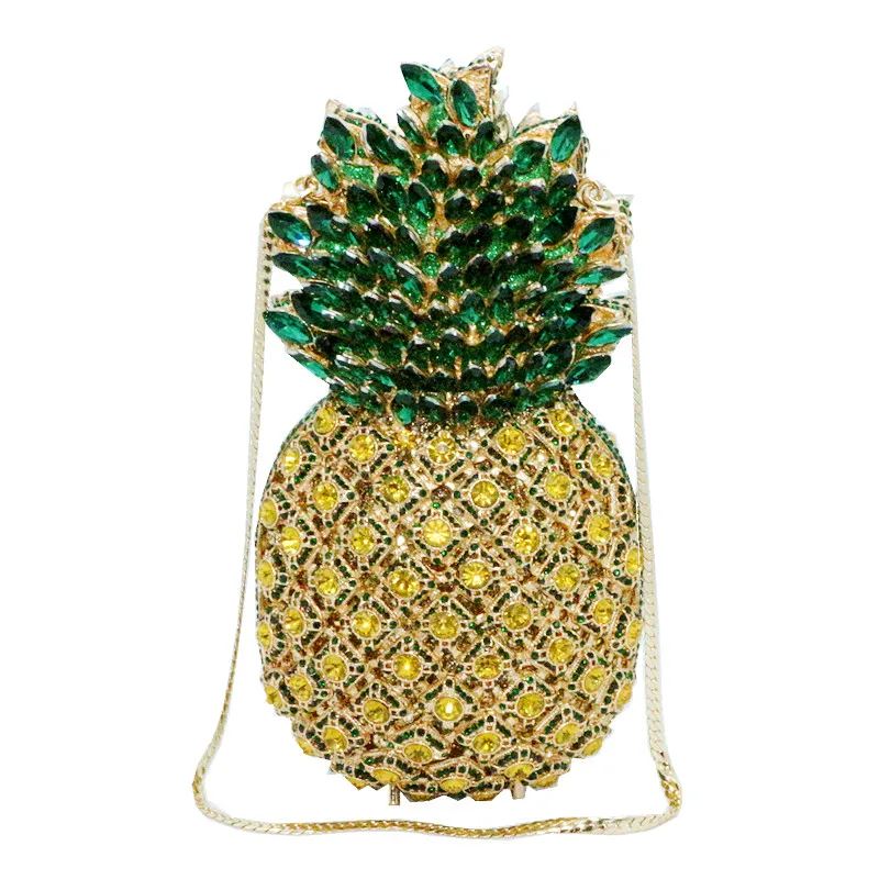 Luxury Crystal Green Pineapple Evening Bags Ladies Party Purse Chain Clutch Bags Female Diamond Handbags