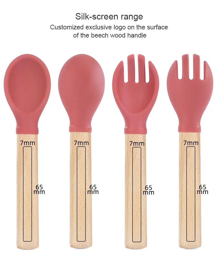 High Quality Infant Training Plate Bib Spoon Set Small Wooden Baby Fork