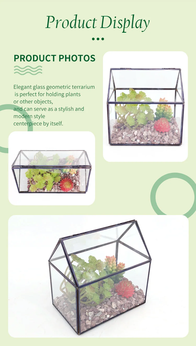 House shape gold glass indoor tabletop greenhouse terrarium plants decoration with lid wholesale details