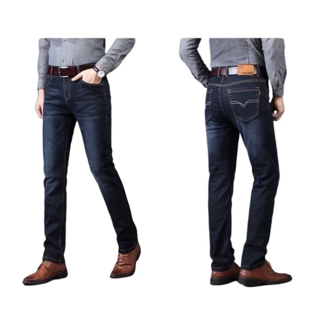 New Wholesale Summer Thin Business Jeans Mens Dark Blue Casual Formal Straight Regular Embroidery Men's Jeans