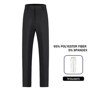 MSP2305 95% Polyester Fiber 5% Spandex Black Men's Suit Trousers with Waist Logo Zipper Fly 300g Woven