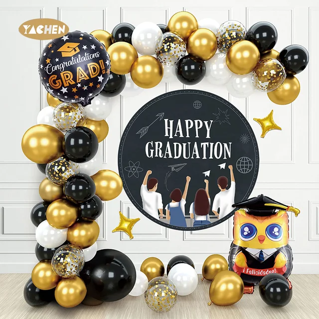 Yachen globos foil graduation owl balloon black gold confetti latex balloons garland arch kit for graduation party decoration