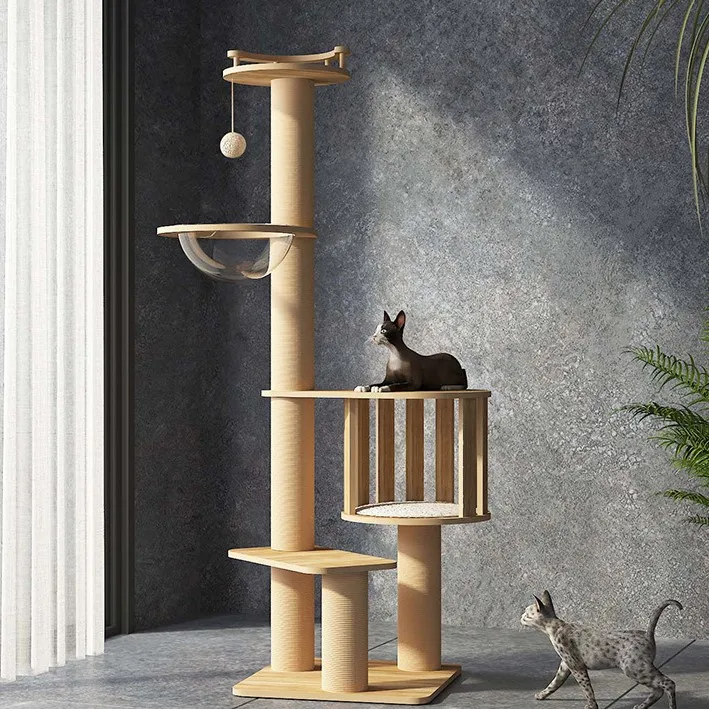 Solid Wood Cat Tree Cat Climbing Tower Modern Simple Cat Climbing Jumping Tower Extra Tall