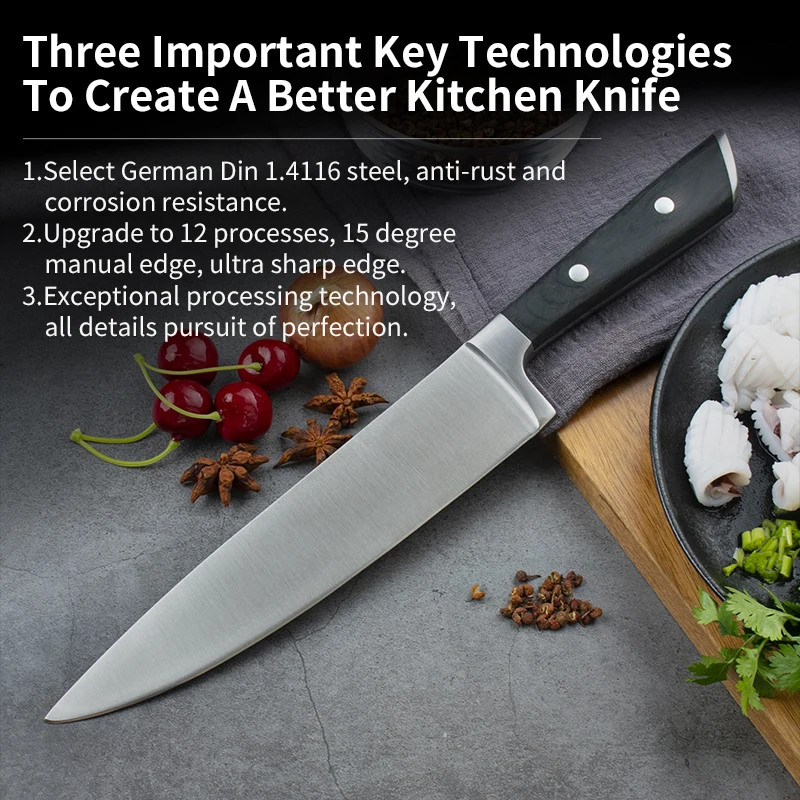 Best Choice for Home Kitchen 8 Inch German High Carbon Stainless Steel 5CR15MOV Pakka Wood Handle Chef Knife