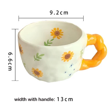 Twisted Handle Cute 260ml Ceramic Flower Cup Hand Painted Under Glaze Mug Flower Tea Coffee Cups Gift