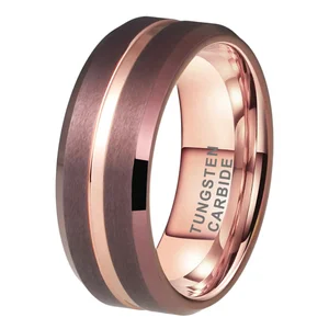 Coolstyle Jewelry 8mm Black Brown Tungsten Ring for Men Women Engagement Band Two Tone Beveled Edges Grooved Matte Comfort Fit