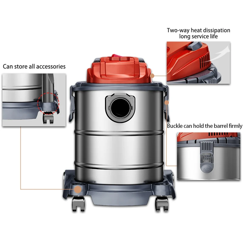 1400 Вт Мощный промышленный вакуумный влажный и сухой пылесос