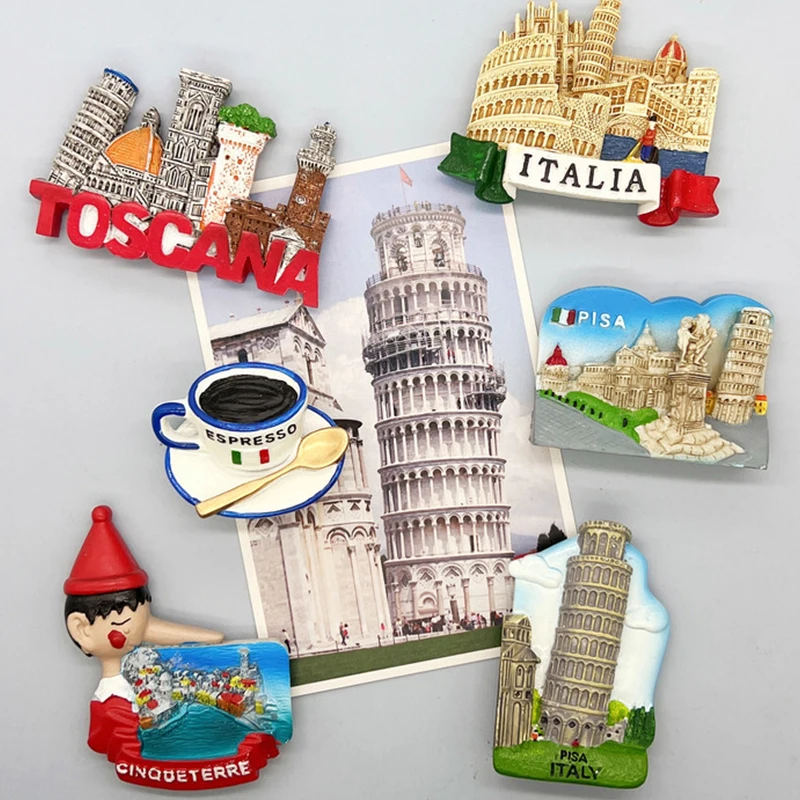 Set Di 5 Magnetini Frigo 3D - Attrazioni Italia: Roma, Venezia, Firenze, Milano, Pisa - Souvenir Regalo - 3