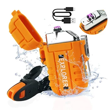 Amazon Top Sale Waterproof Dual ARC USB Rechargable Windproof Outdoor Electric Lighter Camping Survival Tactical equipment
