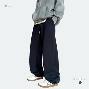 Men's Vintage Black Straight-Leg Plain Dyed Eco-Friendly Breathable Casual Loose Fashionable Solid Color Polyester/Cotton Fleece