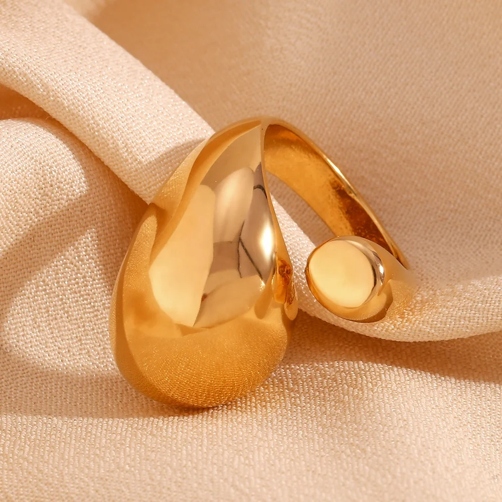 Asymmetrical Water Drop Chunky Fashion Jewelry Rings Gold Plated