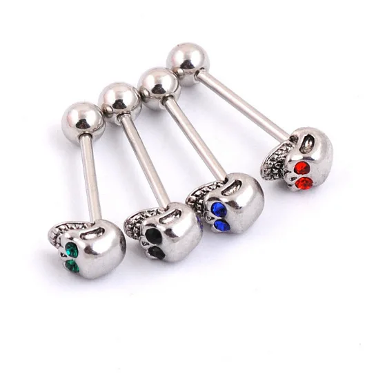 Модное ювелирное изделие для пирсинга тела из нержавеющей стали, тонкое кольцо для языка, хрустальный череп