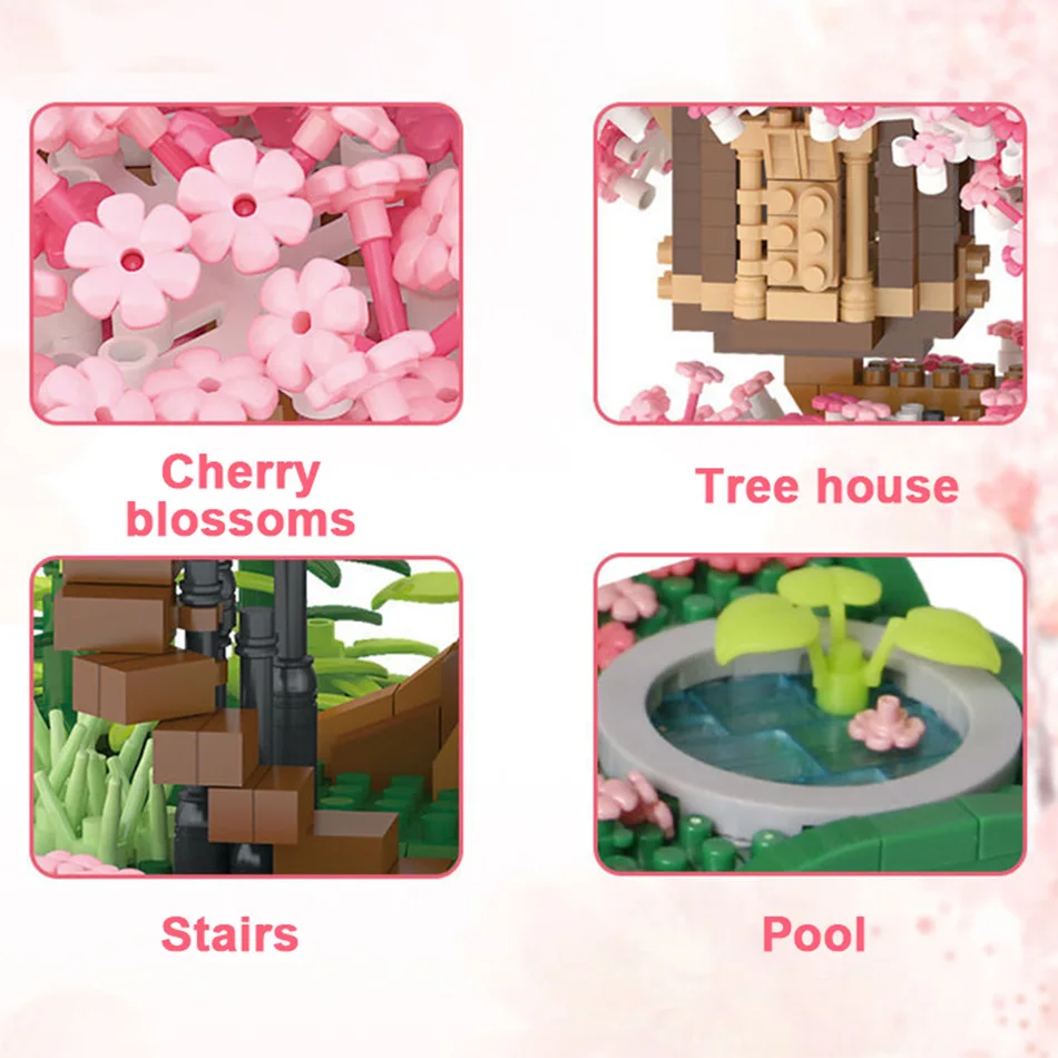 Micro Diamond Building Blocks Tree House Pink Color Mini Bricks Sets