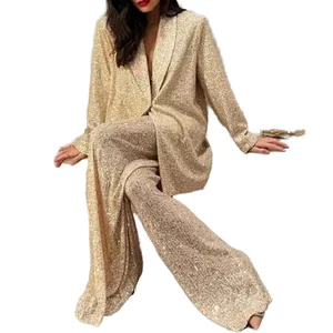 Customize Boutique Wholesale New Fashion Solid Eco-Friendly Pearl One Set Canvas Nonwoven Women's Suit Temperament Commuting