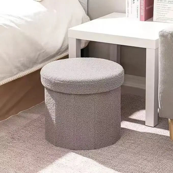 Modern Customizable Modern Foldable Portable Durable Space Saving Soft Teddy Velvet Storage Stool for Living Room Furniture