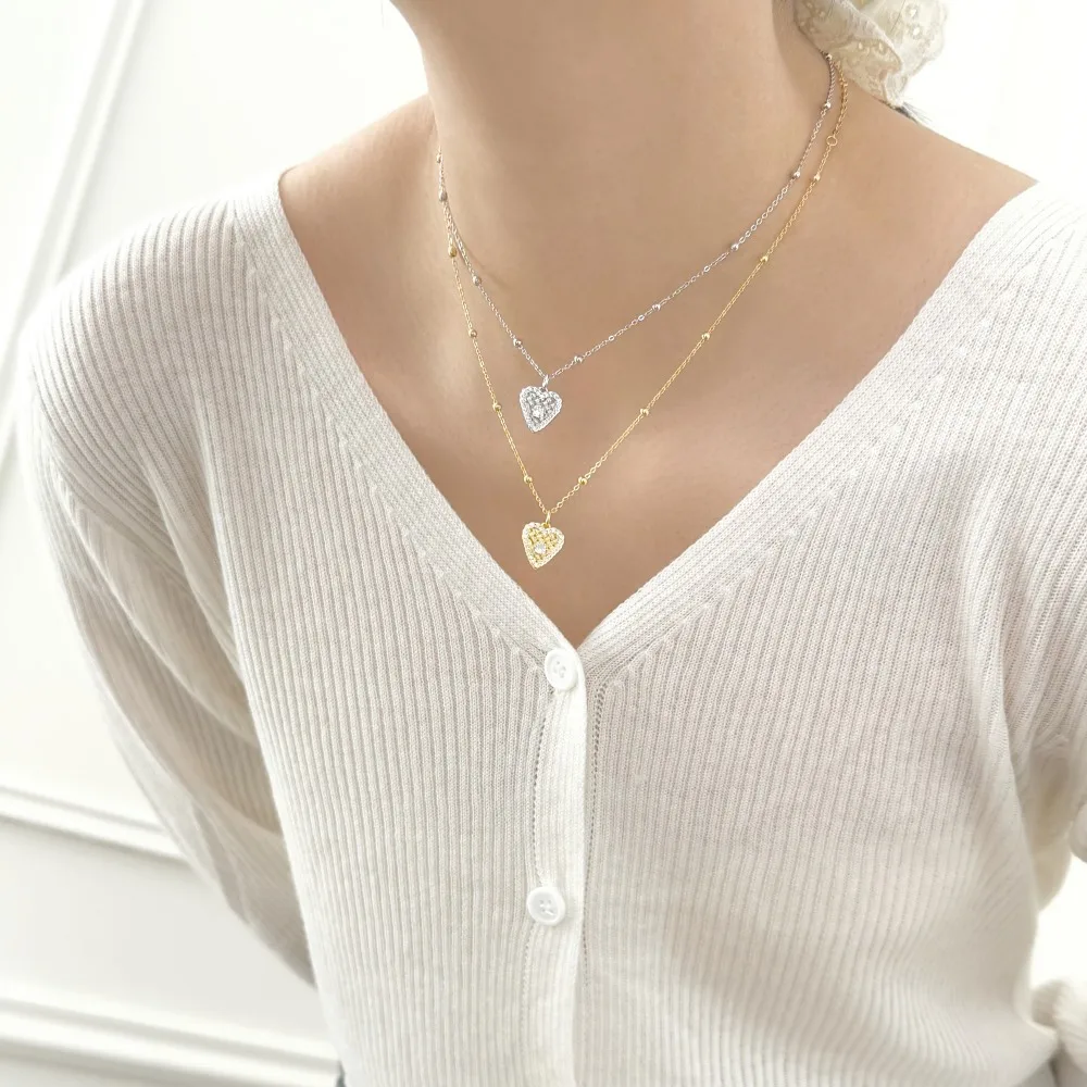 KAKODIY exquisite fashion jewelry rhodium 18K gold plated 925 Sterling Silver bead chain 5A zirconia love pendant necklace gift detail 2