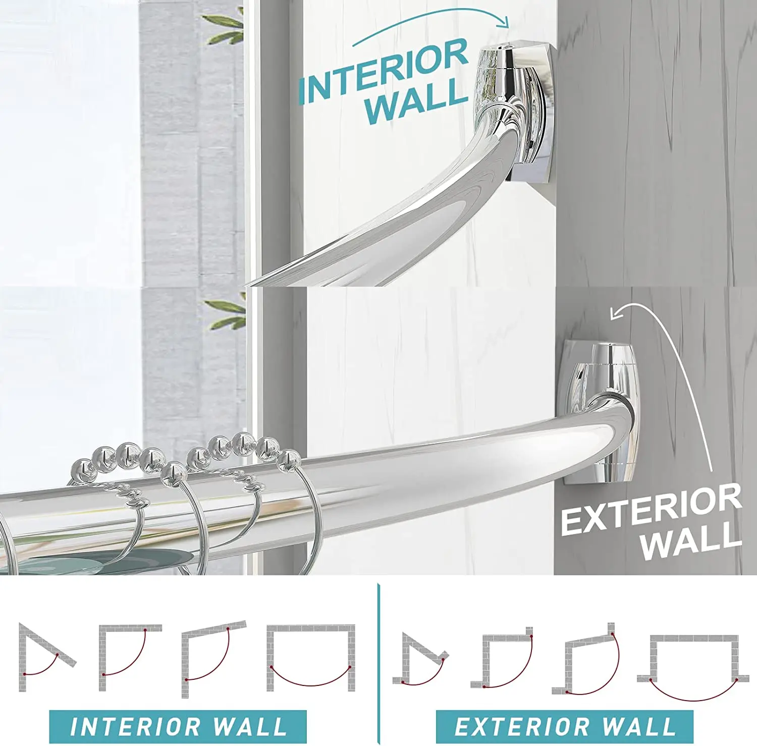 Custom Curved Shower Curtain Rod Adjustable 4372 Inches Stainless