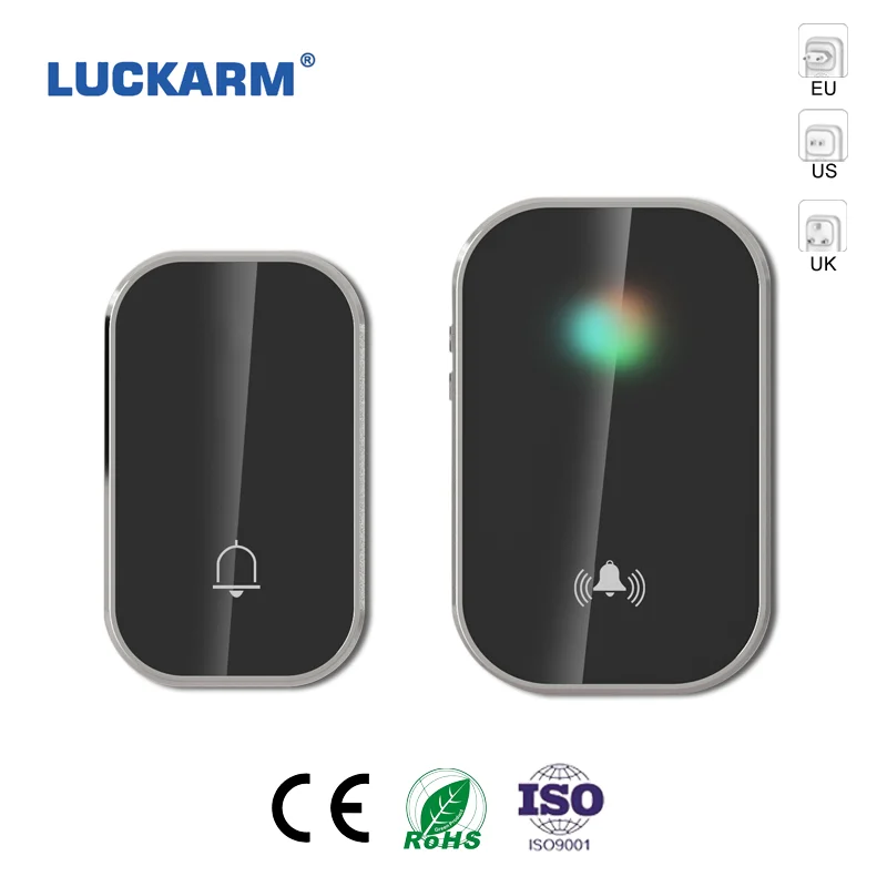 LUCKARM Black Smart Doorbell EU US UK Plug IP44 Waterproof Door Bell Kinetic Doorbell Smart Life Outdoor Wireless Doorbell