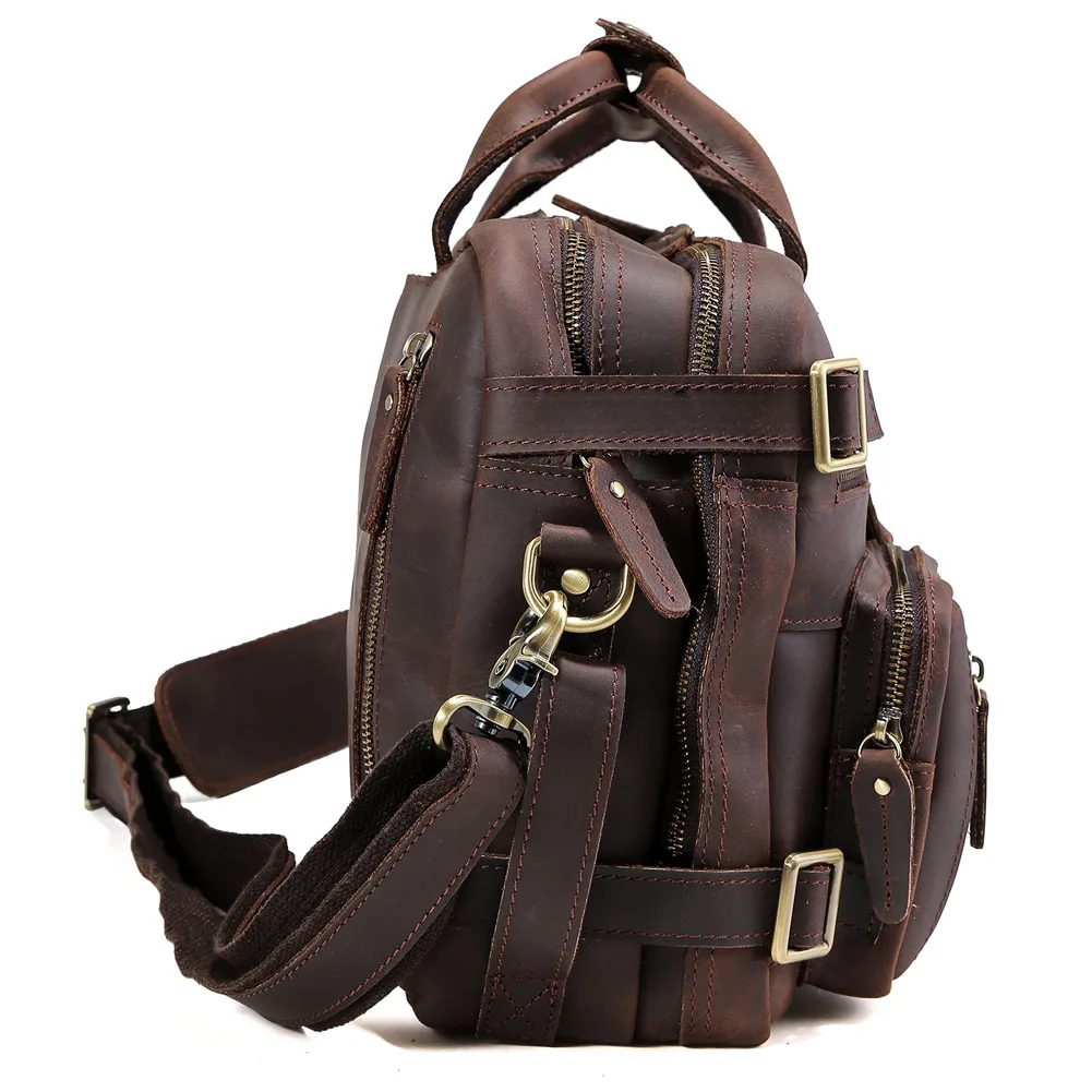 High Quality Customize Logo Design Genuine Leather Briefcase Crazy Horse Leather Backpack Real Leather Shoulder Laptop Bag