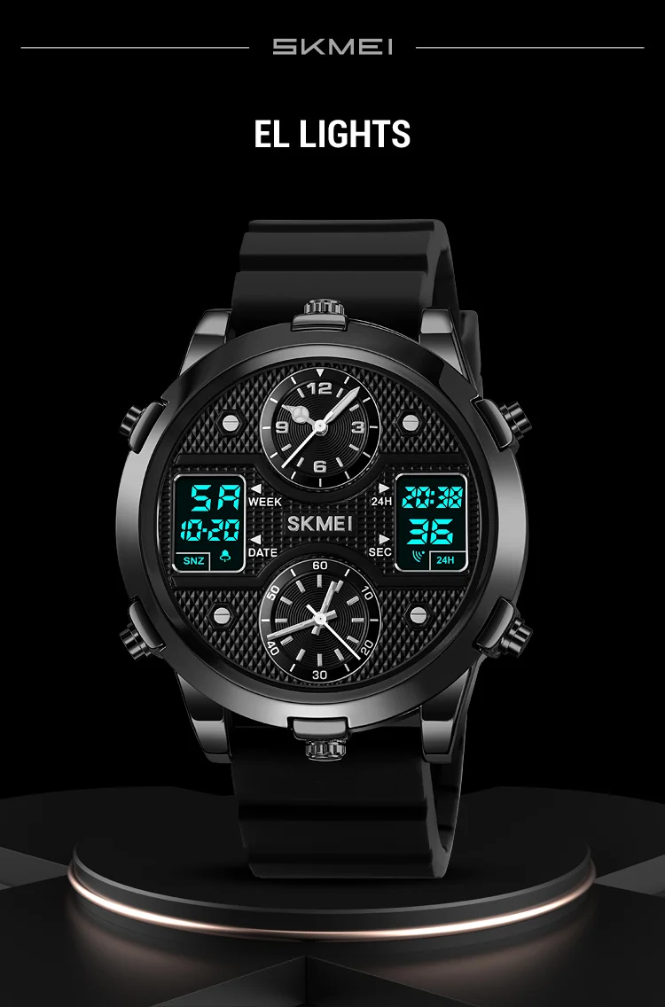 SKMEI 2212 Dual Time Zone Men's Digital Sports Watches Stainless Steel Strap Led Waterproof Alarm Clock 12/24 Hour Wristwatch