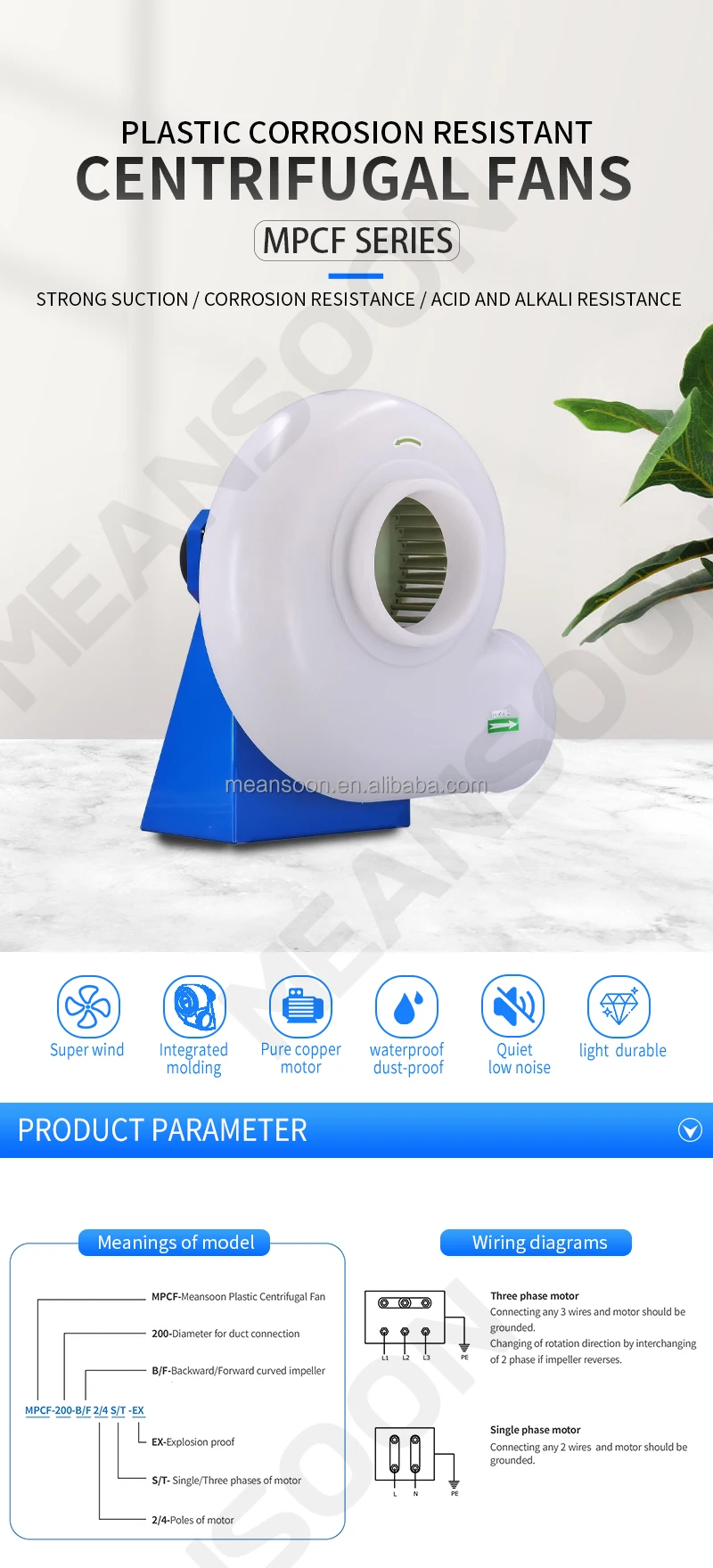 Plastic Centrifugal Duct Fan, MPCF-200-F4S, 220V, IP54 - detail 2