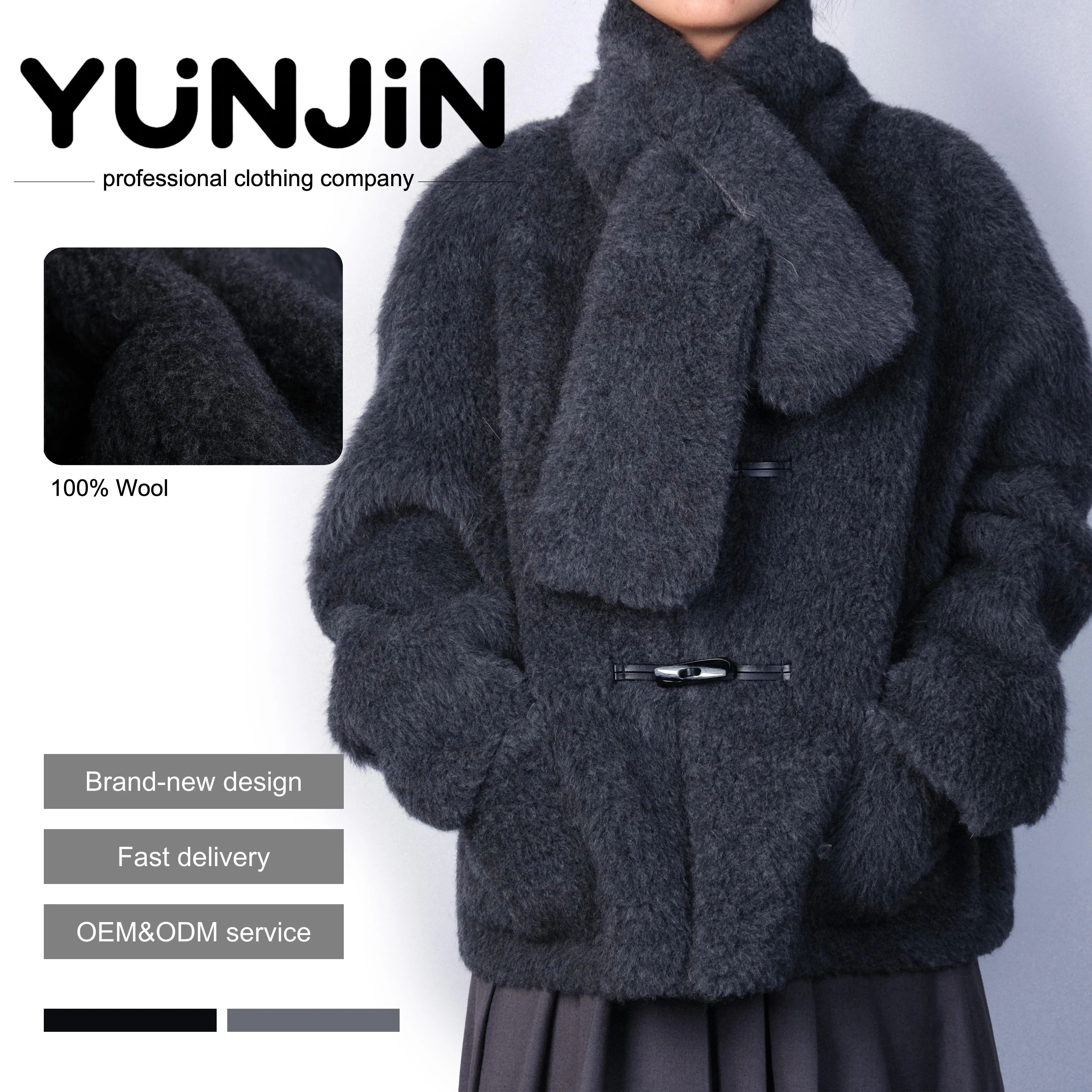 YUNJIN Womens Winter Real Wool Fur Coat with