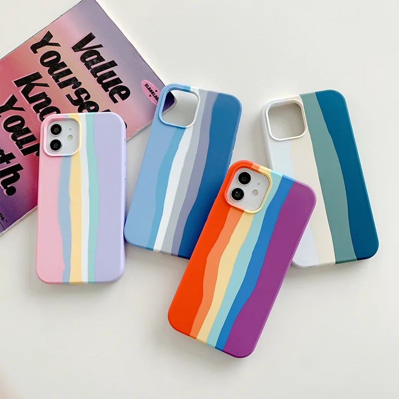 Phone Case For iPhone 12 Pro Max 11 XS XR 7 8 Plus Rainbow Liquid Silicone  Cover