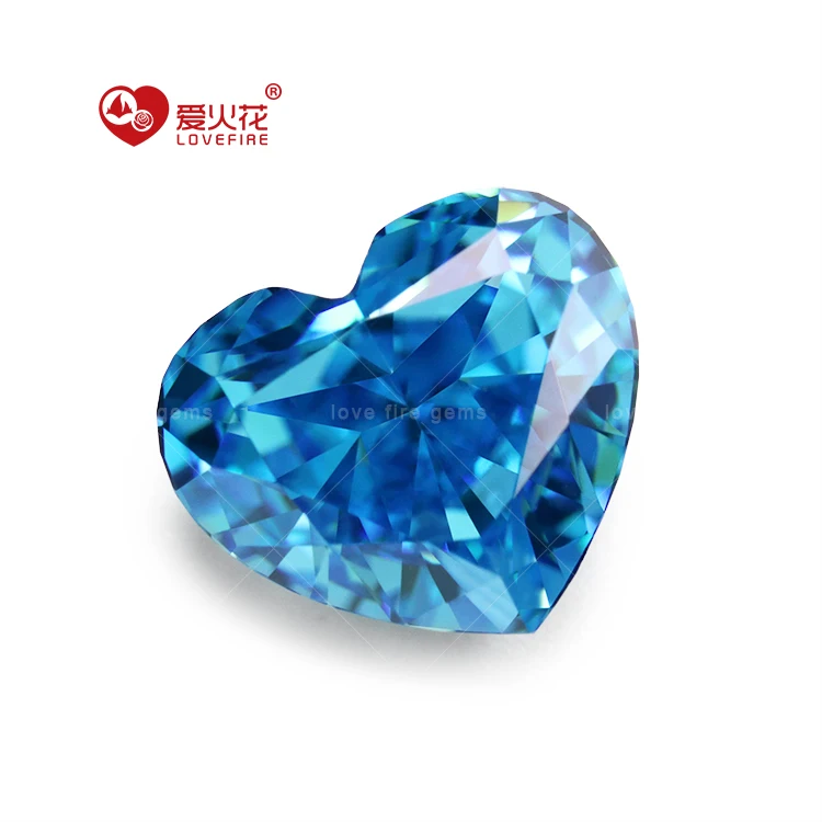 4K 5A+ Synthetic Gemstones Aqua Blue Heart Shape CZ