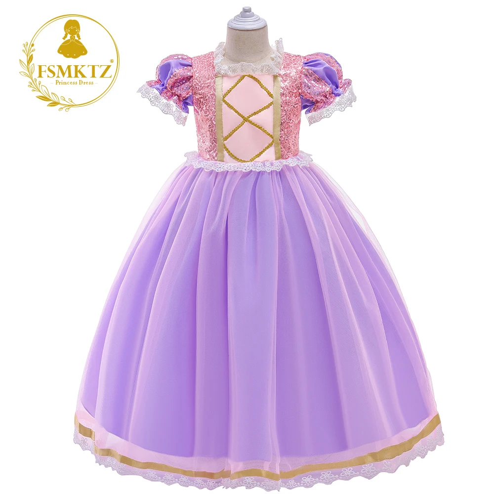Rapunzel Princess Dress European Style Girls Formal Costume Role Play  Cosplay Halloween Carnival Kids Princess Gown
