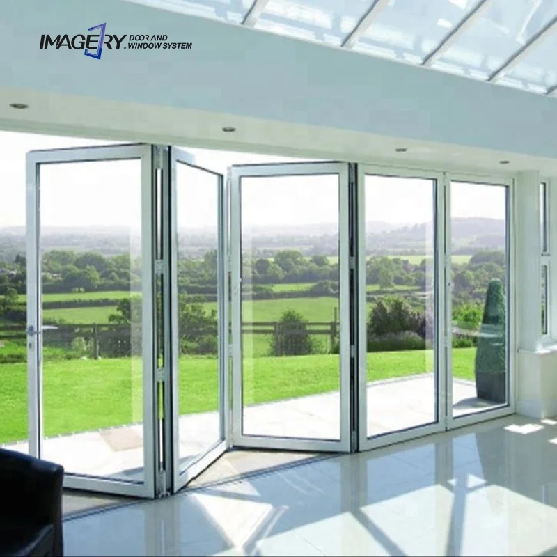 Modern Design Aluminum Folding Doors with Tempered Glass Finished Surface Foldable Windows Screen Alloy Material