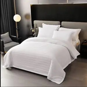 Luxury White 3cm Stripe Duvet Cover Bed Linen Cotton Polyester Bedding Sheet Set for Star Hotel Wholesale Customized Size