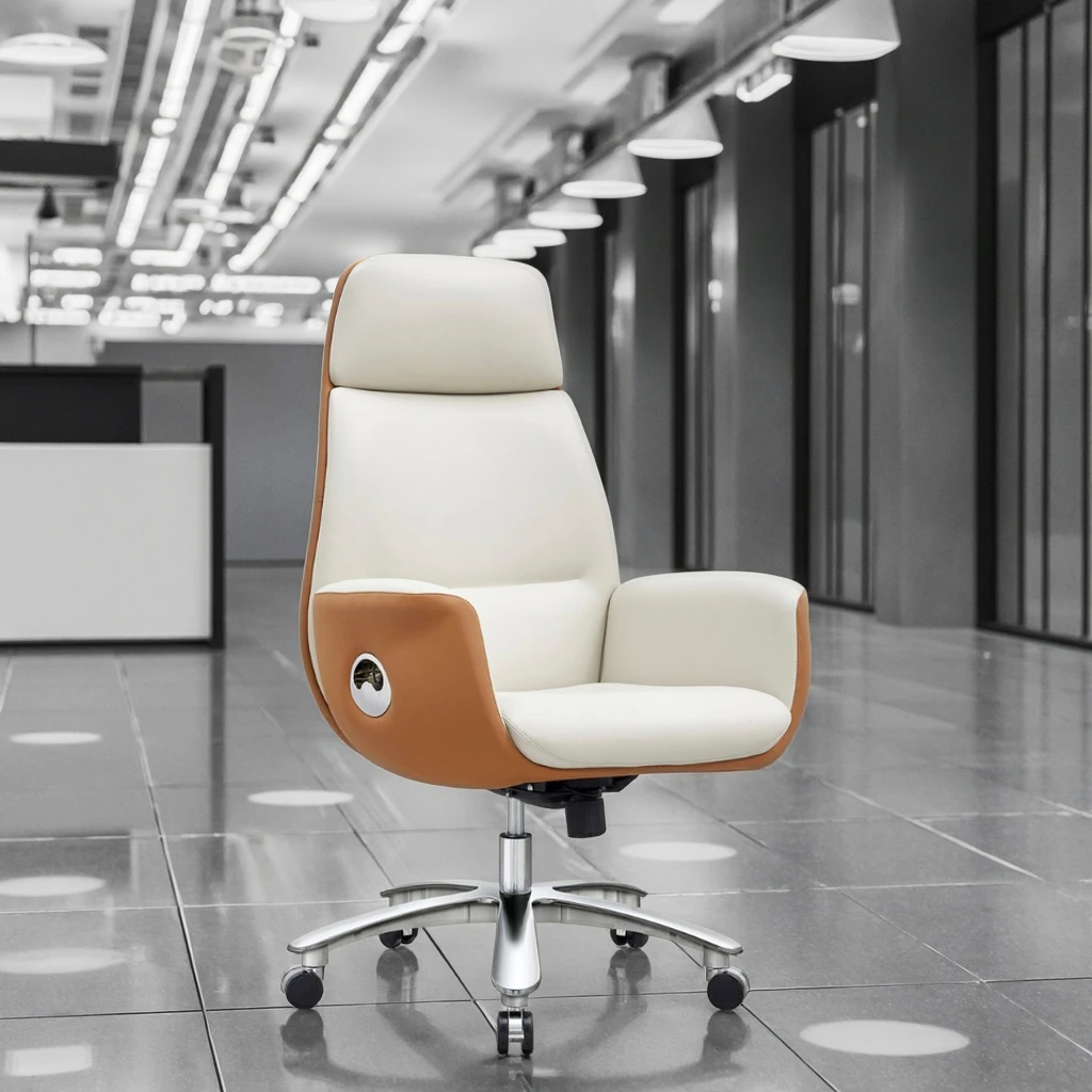 Modern Genuine PU Leather Executive Chair High Elastic Foam Chrome Lift Adjustable Steel Base Office Furniture 3