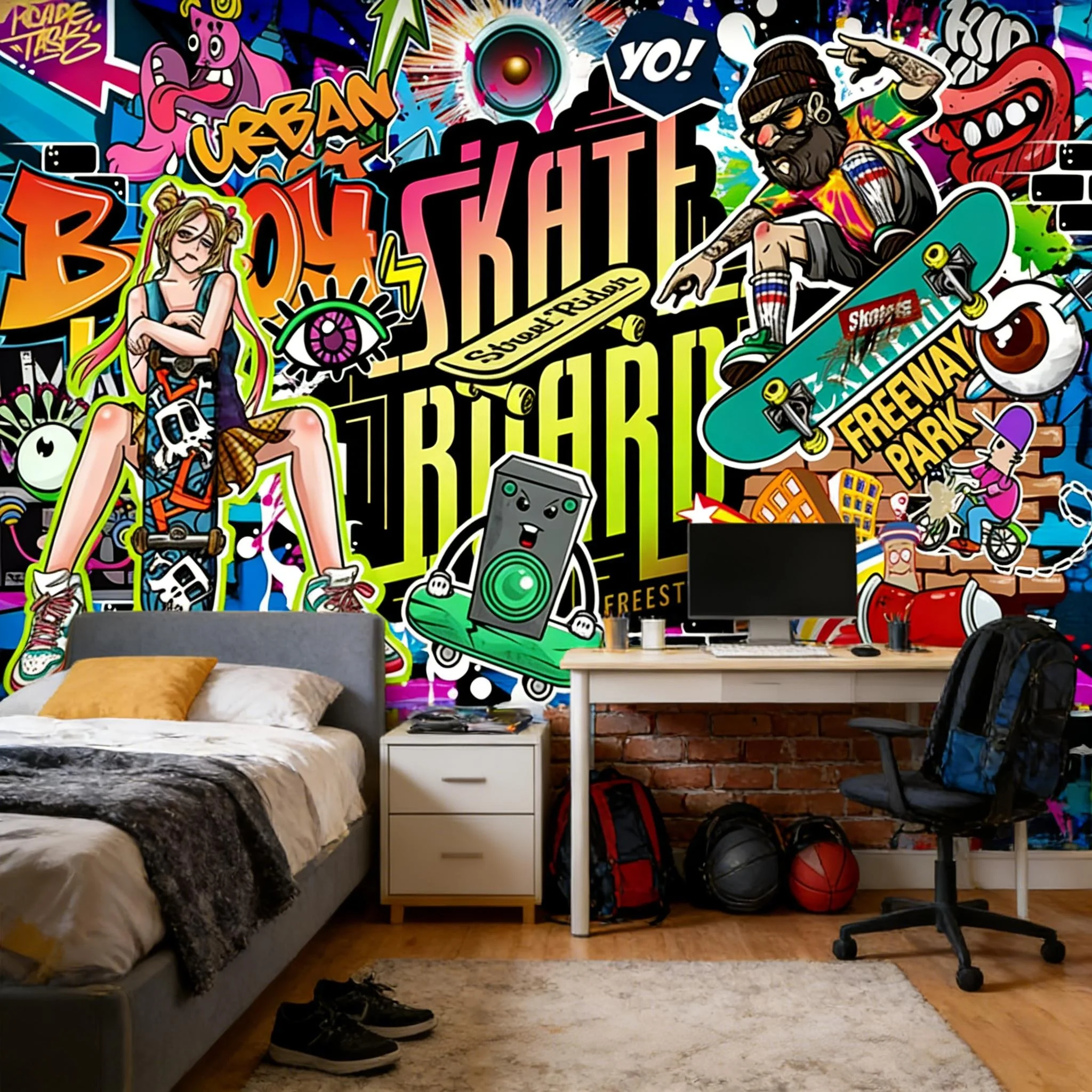 Papier adhesif mural Hip Hop Art Street Graffiti Dining KTV Papier Peint Fresque Papier peint mural -250cmx175cm