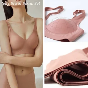 High Quality with Small Breasts Anti-Sagging Thin Side Breasts No Wire Brief Cup Logo Seamless Jelly Panties Bra Set for Women