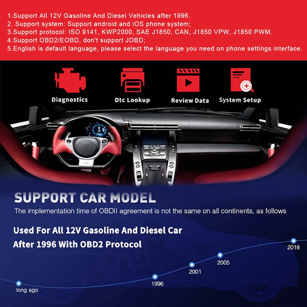 Protocol Car OBD2 Engine System Diagnosis Tool KONNWEI Wireless Bluetooth KW906 OBD2 Diagnostic Scanner for 12V Vehicle