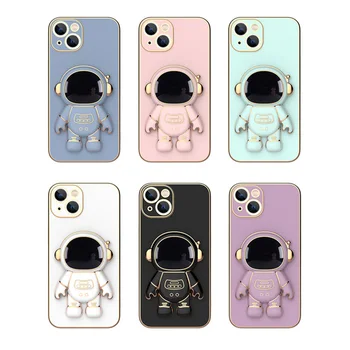 Luxury cute cartoon astronaut holder plating gold cell phone case cover for iphone 11 12 13 14 pro max x xr xs max 6 7 8 plus