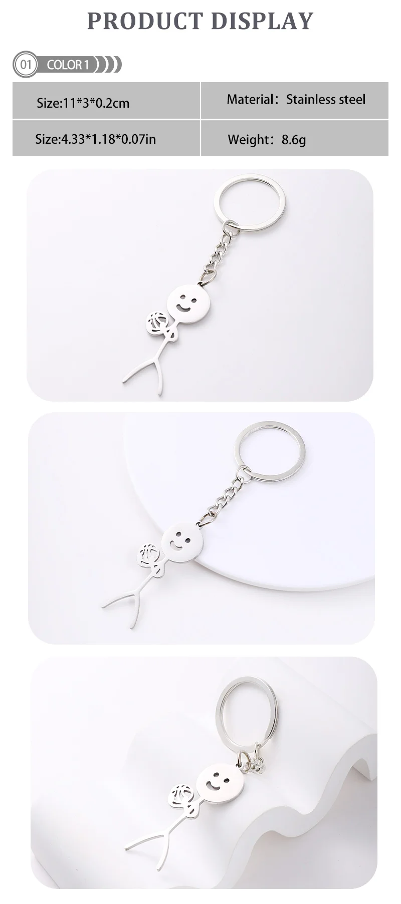 Popular Stainless Steel Funny Doodle Keychain Personalised Smile Cute