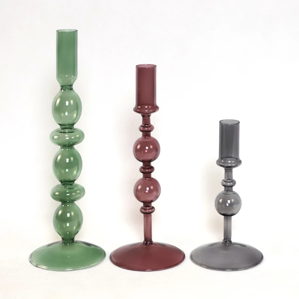 Romantic Wedding Colorful Glass Tapered Candlesticks Vintage Glass Candle Stick Holder factory