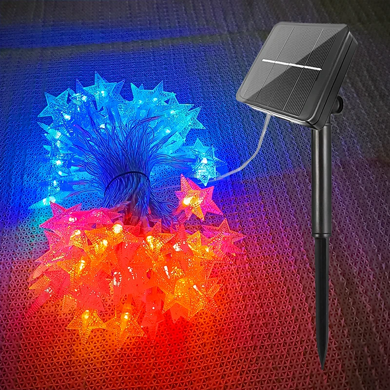 Outdoor Waterproof IP44 Solar Powered Led Christmas Lights Decoration Five Star String Lights Led for Christmas Tree