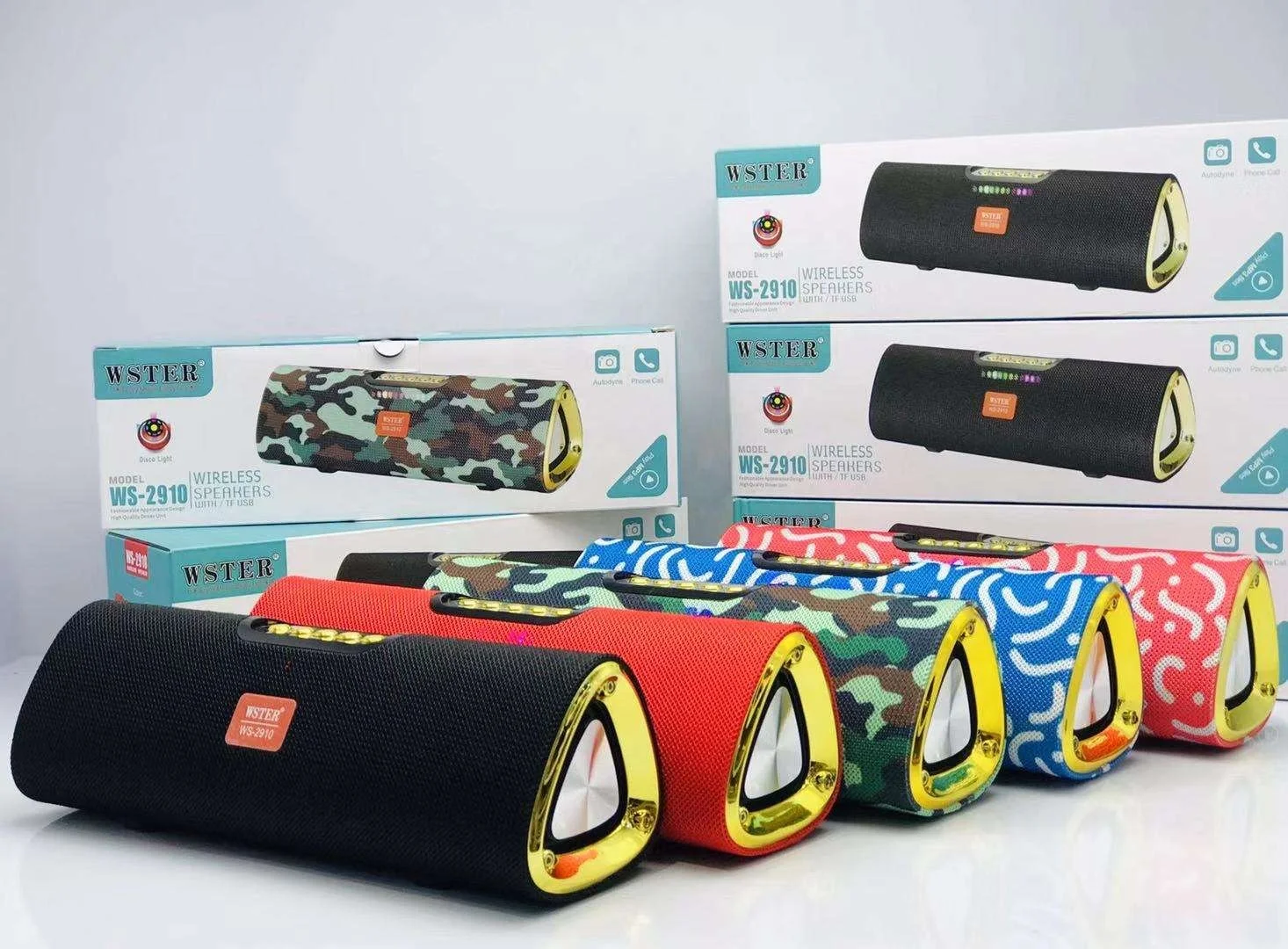 WSTER WS2910 Support USB TF Card FM Radio Wireless Tooth Speaker Sound Box Big Portable Speaker Blue Outdoor Activities Battery