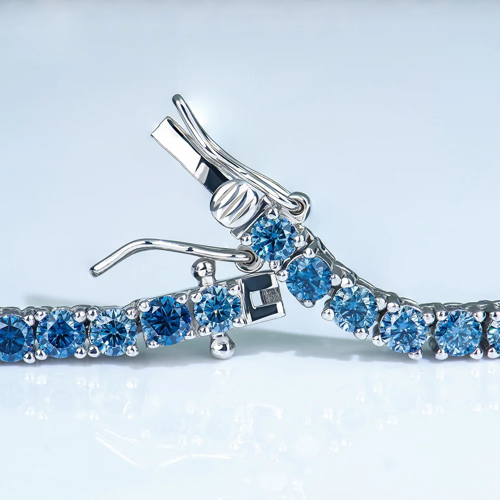 Xingyue Custom 3mm-6mm Sterling Silver Grade gra VVS Royal Blue Mossanite Moissanite Diamond Tennis Chain Bracelet 925 Silver