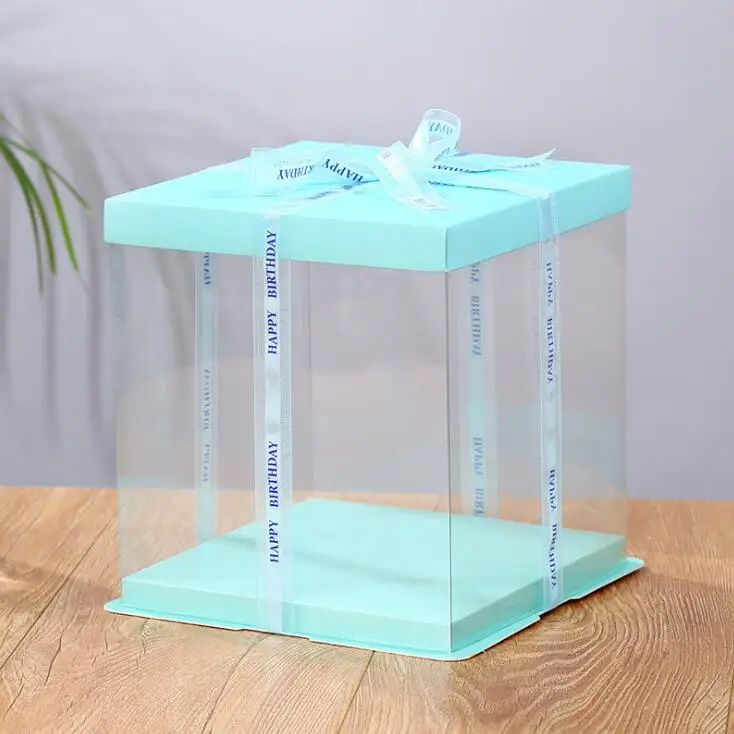 STOCK BOX Ready to Send Direct Factory  Transparent clear Display PVC Box Plastic Cake Box with Ribbon Custom Design Accepted