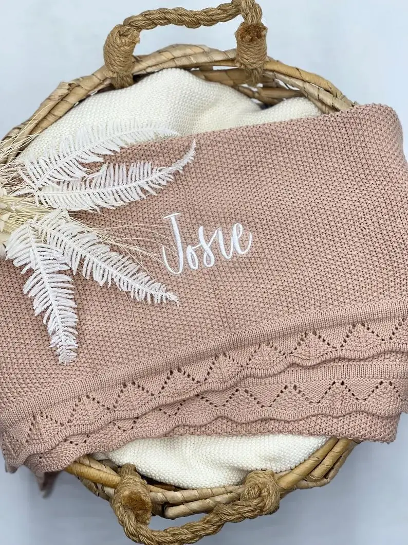 Custom Personalized Embroidery Name Soft Cotton Lace Edge Newborn