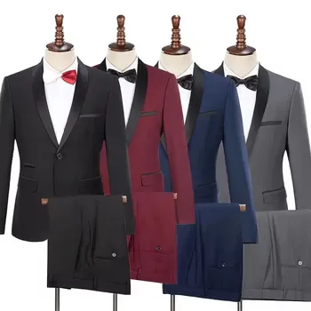 Luxury fashion designer Blazer lapel single breasted classic suit slim fitting three piece men's evening dress
