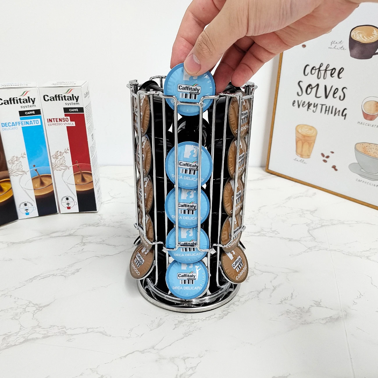 Tchibo Revolving Coffee Box Bracket Counter Top Shelf Storage Manager Metal Home Kitchen Decoration Capsule Coffee Station